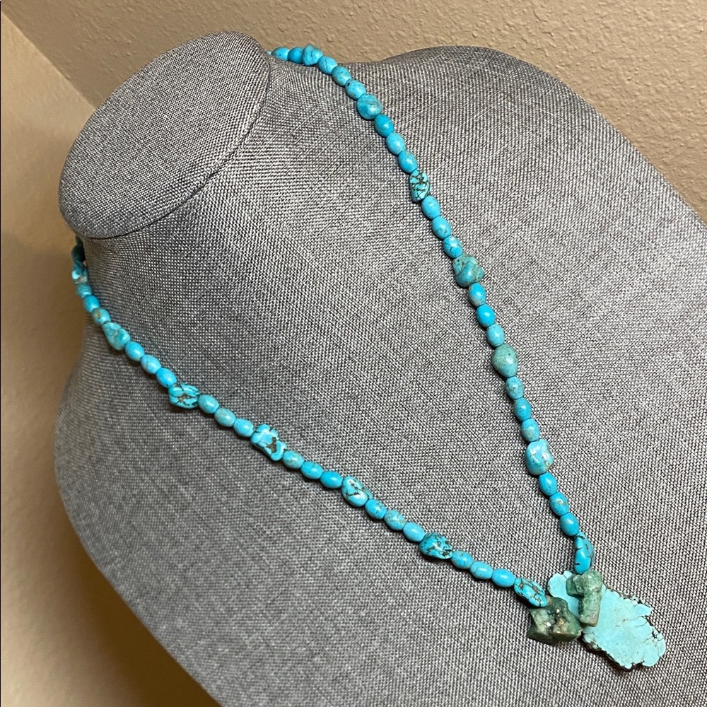 Chunky Turquoise Nugget Necklace •Natural Slab Pendant • Raw Green Stone Accents
